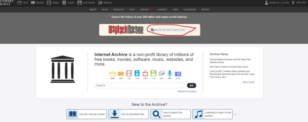 rentrer url pour trouver skyblog sur wayback machine